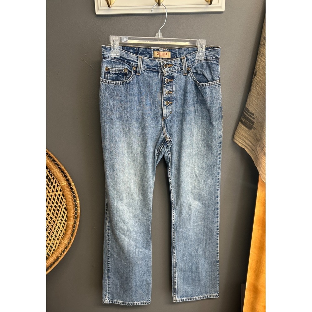 Vintage Y2K Zena Jeans Womens Size 8 MidRise Straight Button Fly Blue Denim